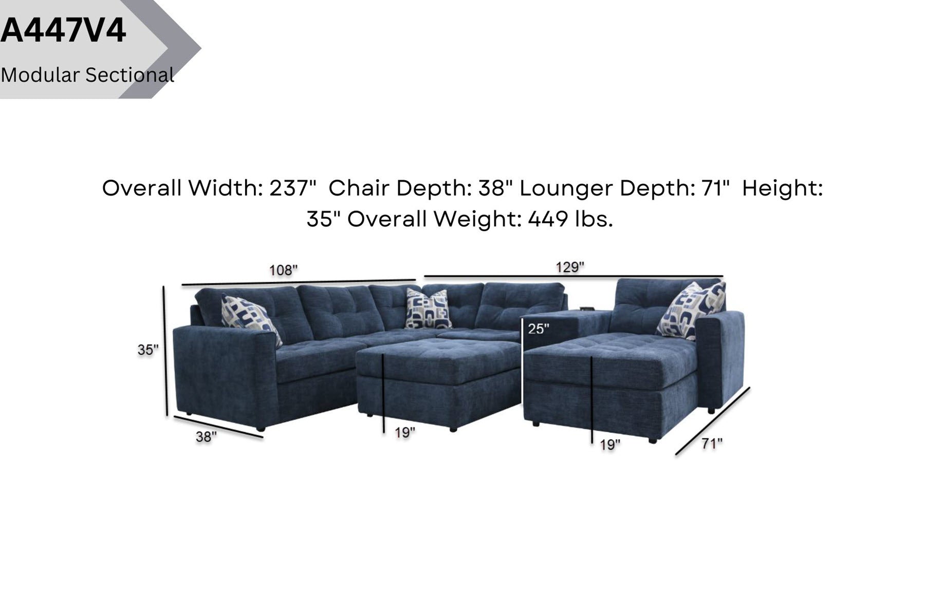 A447V4 7-Piece Modular Sectional with Console and Ottoman